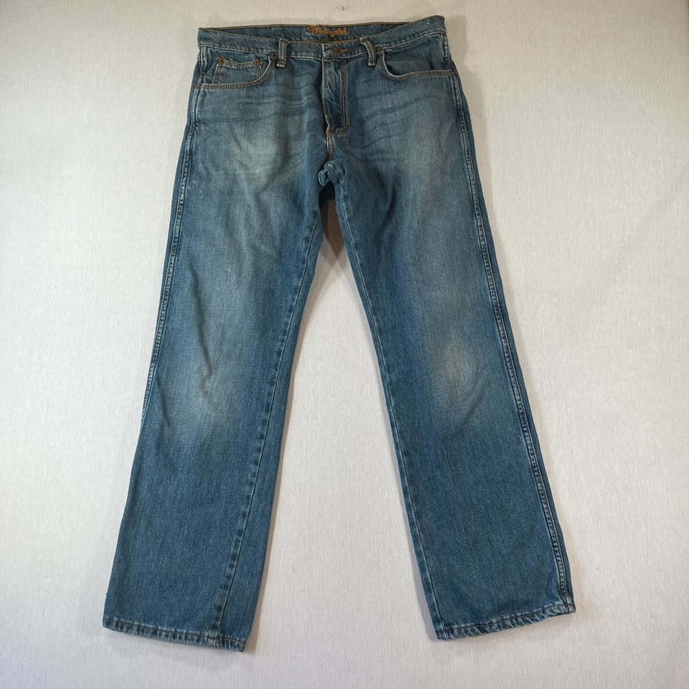 Wrangler Jenas Mens 34x30 Slim Straight Medium Wash Blue Denim